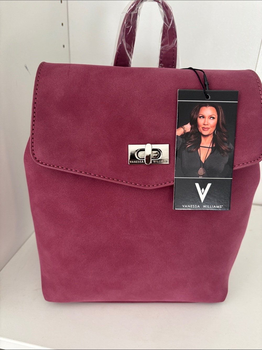 Contemporary Plum Faux-Leather Backpack with Turn-Lock Closure